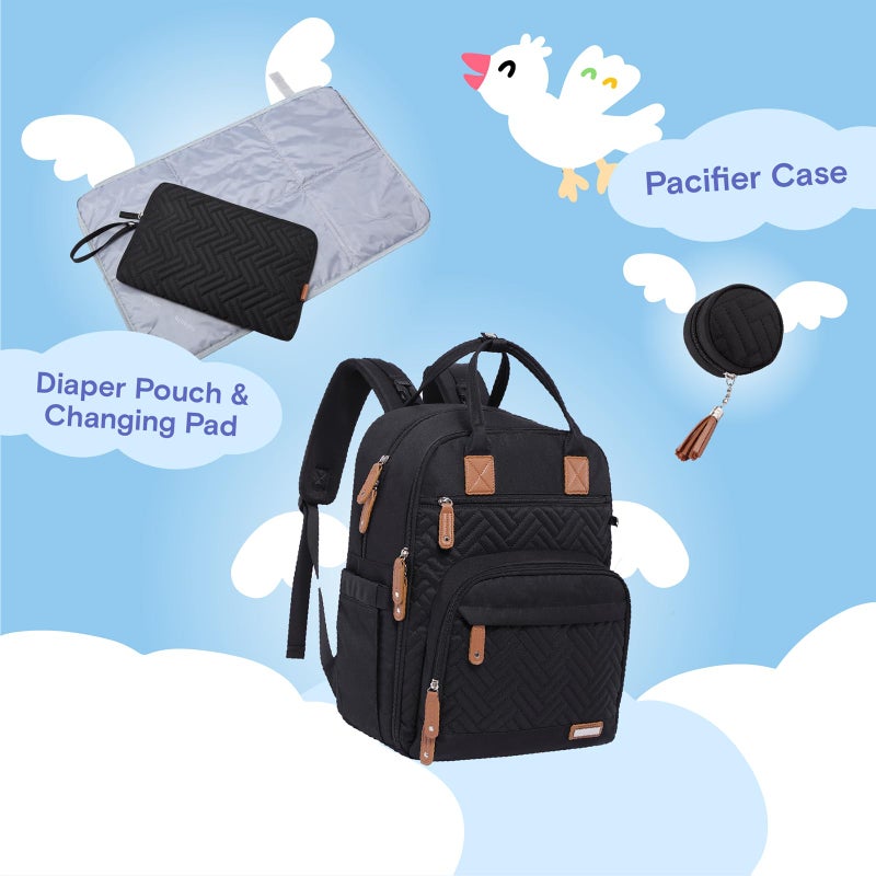 iniuniu Diaper Bag Backpack, 4 in 1 kit Large Unisex Baby Boys Girls Waterproof Travel Back Pack with Diaper Pouch, Washable Changing Pad, Pacifier Case and Stroller Straps, Black - Image 5